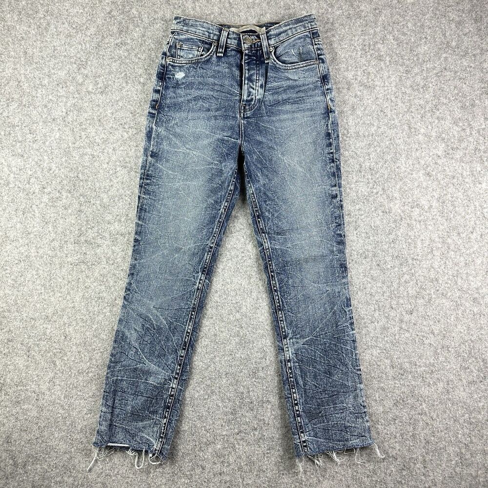 Hudson Holly MBL Jeans Womens 24 Button Fly Medium Wash Cropped Raw Hem Stretch